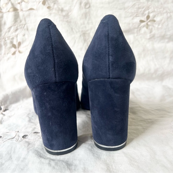 WHBM Elisa Officer Pumps Blue Suede Pointed Toe Heels - Picture 3 of 11